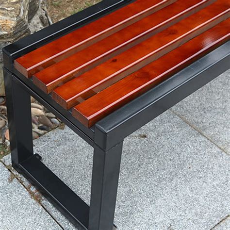 Metal Backless Bench With Wooden Strips Indooroutdoor Three Sitter Make Of Welding