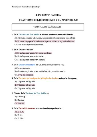 Tipo Test 1o Parcial Trastornos CON RESPUESTAS Pdf