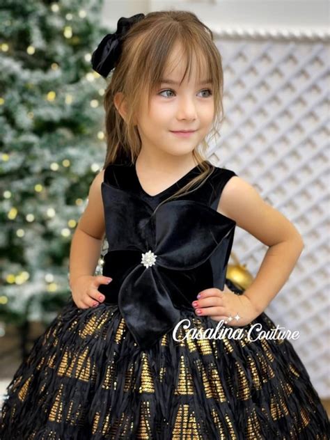 Sahra Dress Black. Black Gold Colored Baby Girl Dress With Black ...