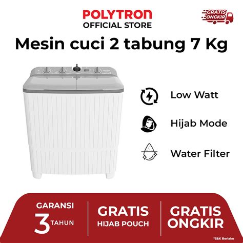 Jual POLYTRON Mesin Cuci 2 Tabung Giant Series Hijab 7 KG PWM 7076Y