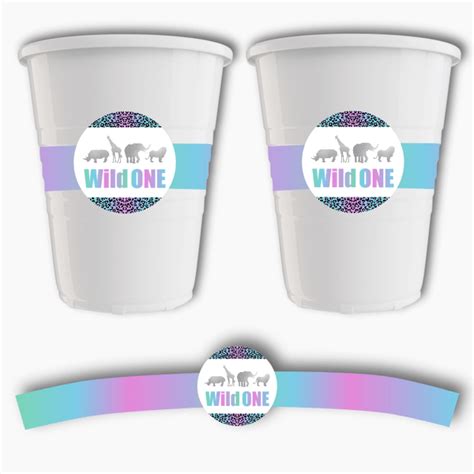 Rainbow And Silver Wild One Party Plastic Cup Stickers For Cups Katie