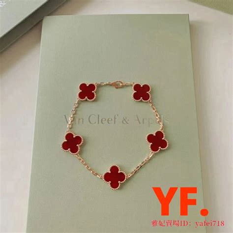 二手精品van Cleef And Arpels 梵克雅寶 Alhambra 四葉草系列 紅玉髓五花手鍊 手環 女款現貨 蝦皮購物