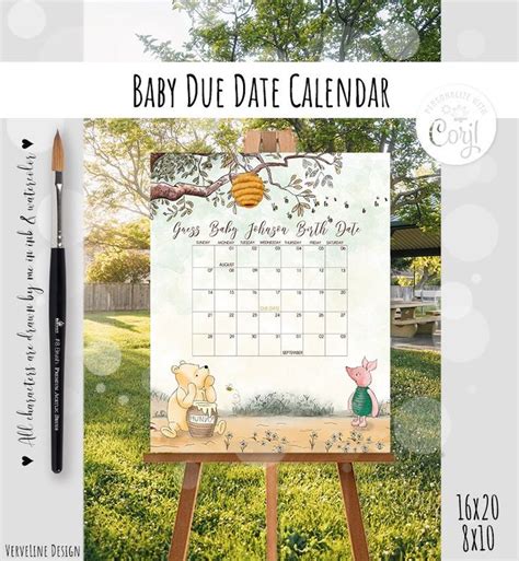 A Baby Due Date Calendar With Winnie The Pooh And Pig On It Sitting In