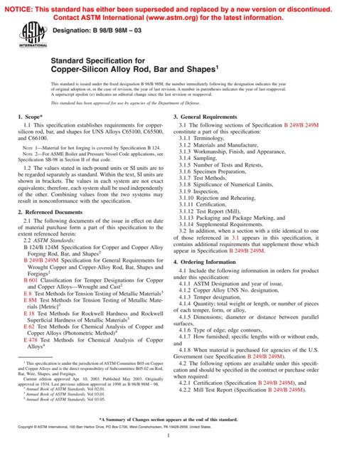 Astm B B M Standard Specification For Copper Silicon Alloy Rod