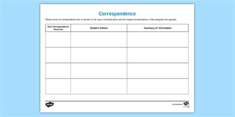 Correspondence Young People And Families Case File Recording Template