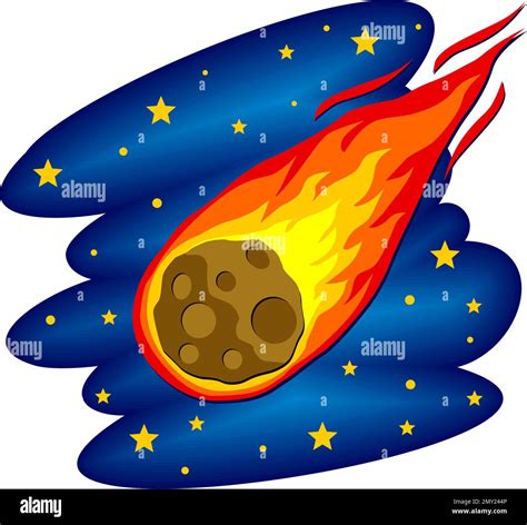 Comet With Tail Or Meteor With Trail Of Fire On Starry Sky Cartoon