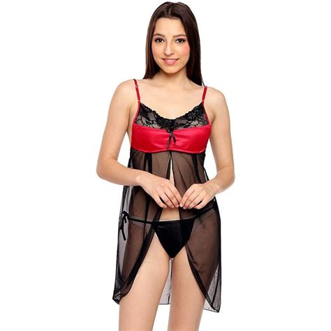 Lace Black And Red Satin Sleepwear Lingerie Exotic Babydoll Dresses Free Delivery India