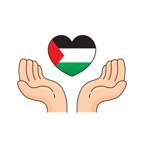 Premium Vector Hand Save Palestine Flag On Heart Shape Illustration