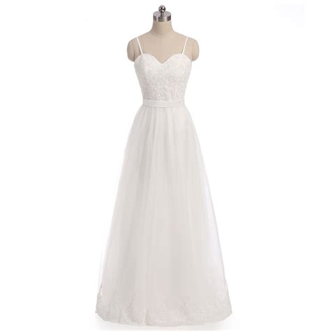 A Line Spaghetti Straps Chiffon Backless Beach Wedding Dress