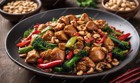 Premium Photo Kung Pao Chicken Gong Bao Ji Ding Stirfried Chicken With Peanuts