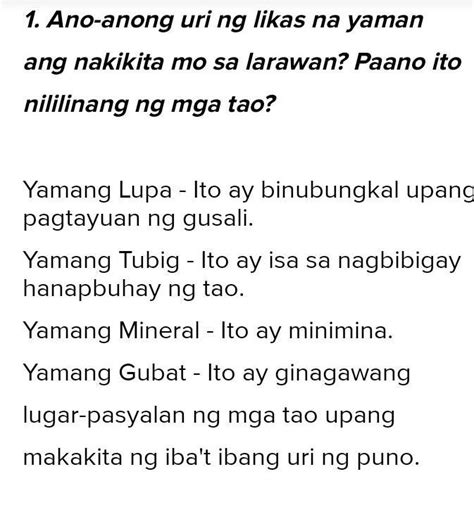 Ano Anong Uri Ng Likas Na Yaman Ang Nakikita Mo Sa Larawan Paano Ito