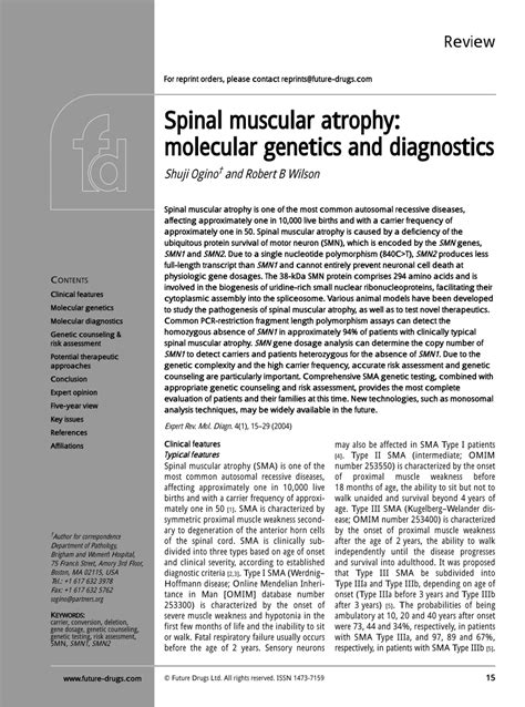 (PDF) Spinal muscular atrophy: Molecular genetics and diagnostics