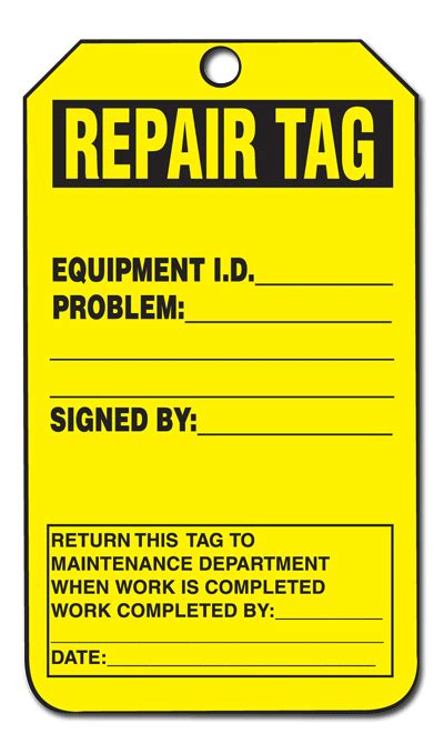 Equipment Status Tags: Repair Tag Equip. ID Problem Return This Tag To ...