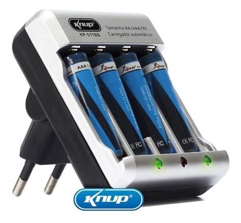 Carregador de Pilhas Recarregáveis Knup KP 511BB 4 pilhas AAA