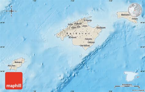 Shaded Relief Map Of Islas Baleares