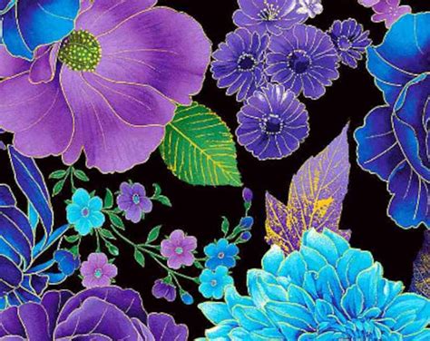 Utopia Blue Metallic Florals Fabric By Chong A Hwang Metallic Cotton