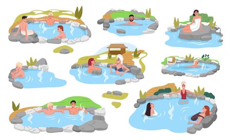Japan Onsen Women Relaxing In Hot Spring Pool Vector Image