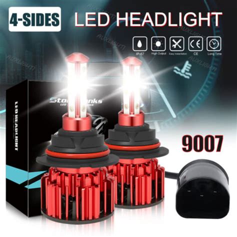 4 Sides 9007 HB5 LED Headlight Bulbs Kit High Low Dual Beam 6500K Super