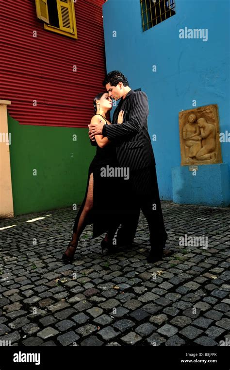 tango dancers dancing in La Boca, Buenos Aires, Argentina Stock Photo ...