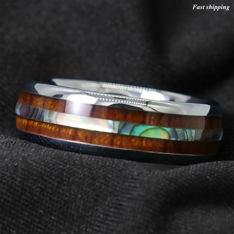 86mm Tungsten Carbide Ring Koa Wood Abalone Atop Wedding Band Ring Men Jewelry Ebay