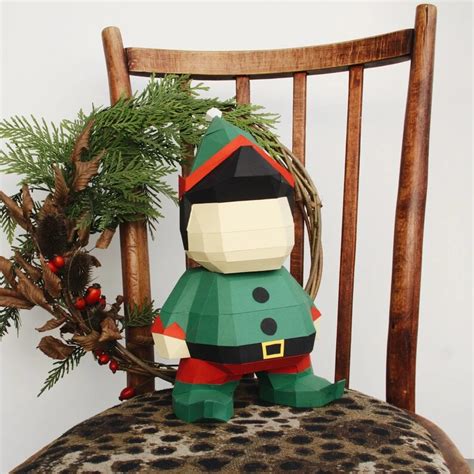 Christmas Elf Diy Papercraft Digital Christmas Decor Low Poly For