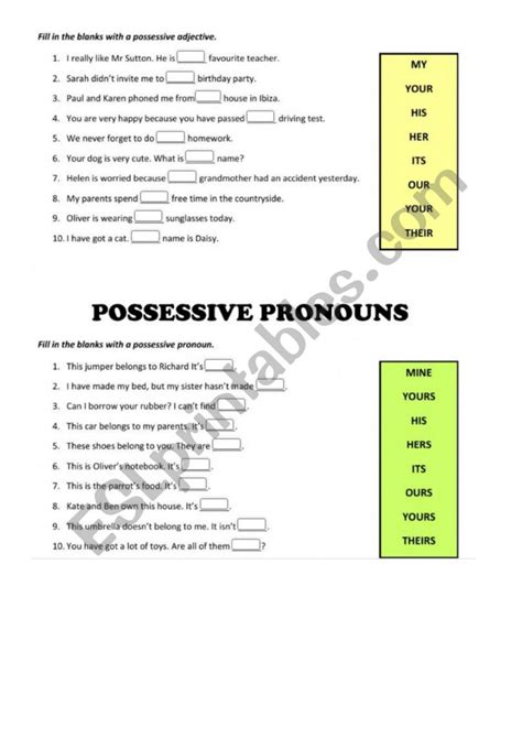 Possessives Esl Worksheet By Califerretti