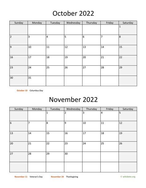 October And November 2022 Calendar Calendar Options October And