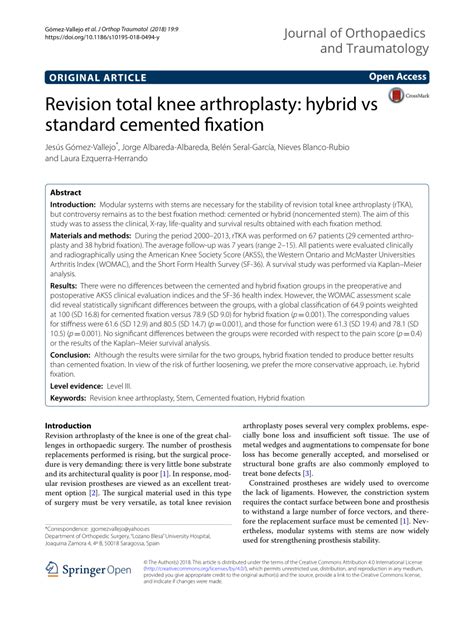 Pdf Revision Total Knee Arthroplasty Hybrid Vs Standard Cemented