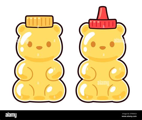 Two Cute Cartoon Bear Shaped Honey Bottles Drawing Animal Packaging