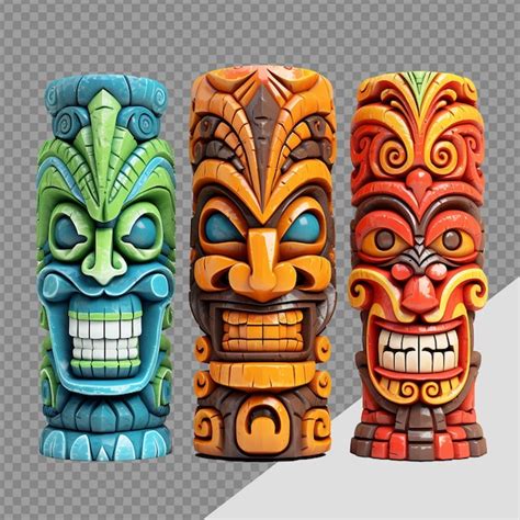 Máscaras Tiki Tótem Tribal Hawaiano Png Aislado En Un Fondo