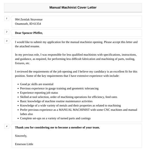 Manual Machinist Cover Letter Velvet Jobs