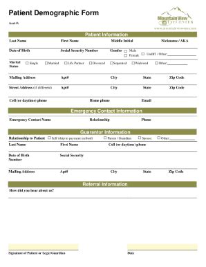 Fillable Online Patient Demographic Form Docx Patient Demographic