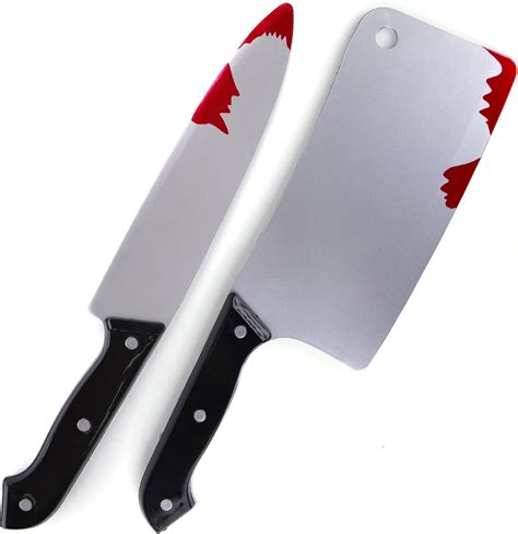 Fake Bloody Knife Set for Halloween - Bloody Knife Prop Set with Meat
