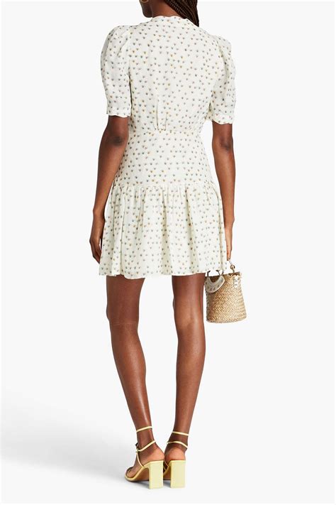 SANDRO Gathered Printed Slub Woven Mini Dress THE OUTNET