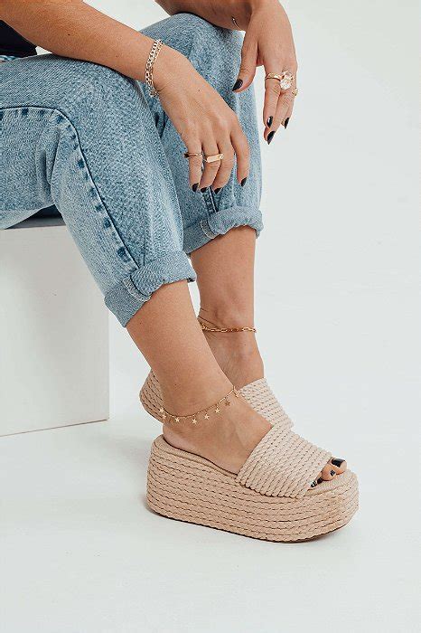 Tamanco Feminino Plataforma Cordas Shanti Nude USE HITZZ