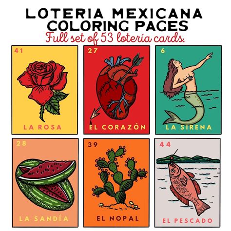 Loteria Mexicana Coloring Pages Full Set Etsy España