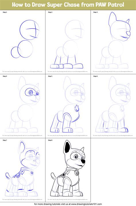 How to Draw Super Chase from PAW Patrol printable step by step drawing ...