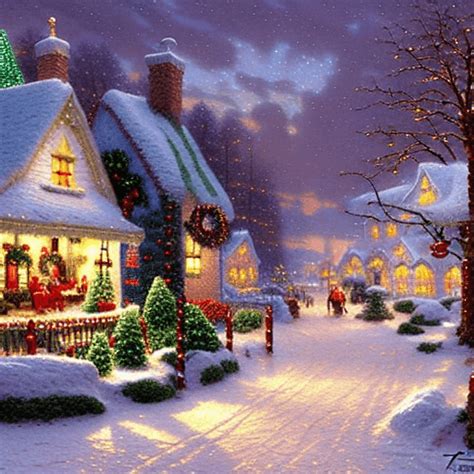 Beautiful Christmas Village Scenery by Thomas Kinkade · Creative Fabrica