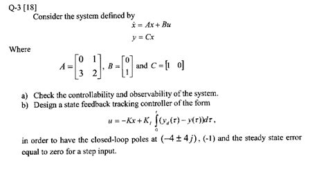 Solved Consider The System Defined By X Ax Bu Y Cx Chegg