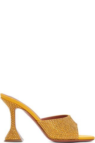 Amina Muaddi Yellow Lupita Crystal Slipper Heeled Sandals SSENSE