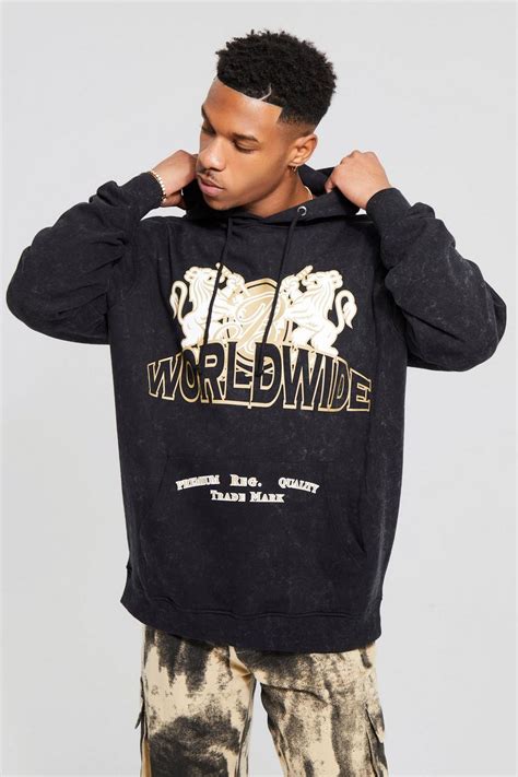 Oversized Acid Wash Graphic Hoodie Boohoo Uk