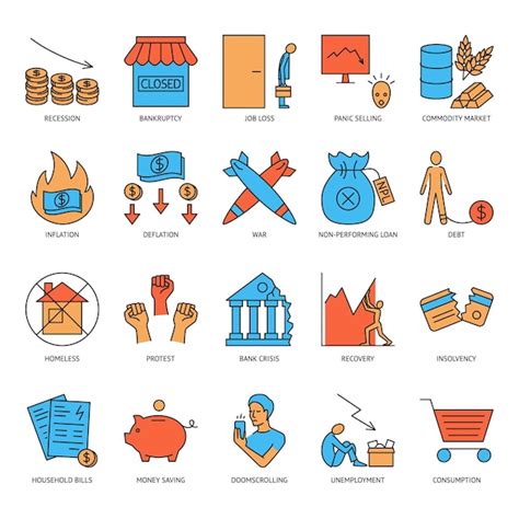 Premium Vector Economic Crisis Icon Set