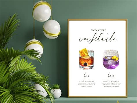 Classic Signature Cocktail Sign Template printable Wedding Bar Menu Watercolor Cocktail Art 18 X ...