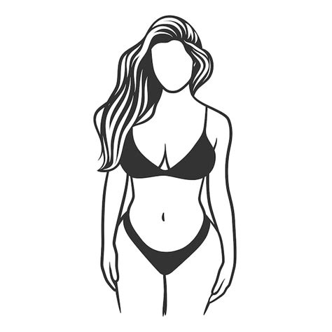 Premium Vector Beautiful Girl In Bikini Black And White Drawing