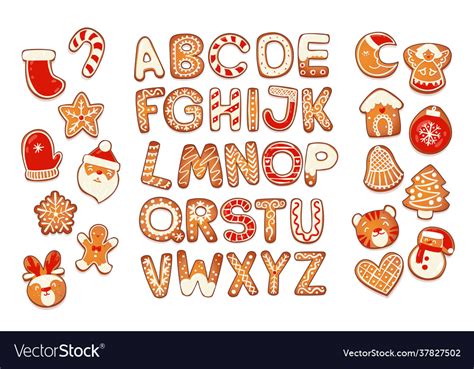 Christmas Gingerbread Cookies Alphabet Royalty Free Vector