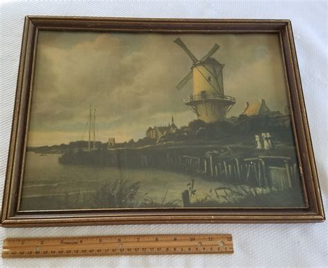 Antique 1800 S Framed Litho Print Old Dutch Windmill Near Wijk Bij Duurstede By Jacob Van