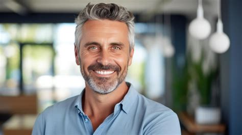 Premium Ai Image Middleaged Man Smiles At The Camera