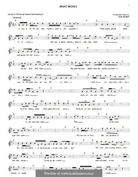 Bob Seger Night Moves Chords Sheet And Chords Collection