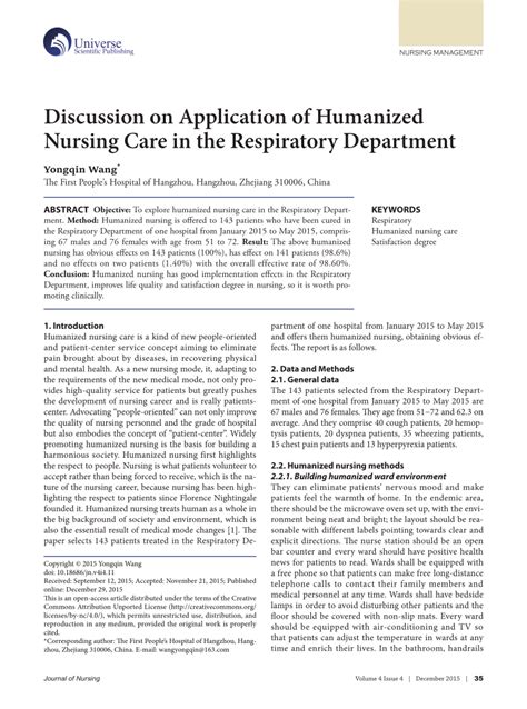 Pdf Discussion On Application Of Humanized Nursing Care In The Respiratory Department