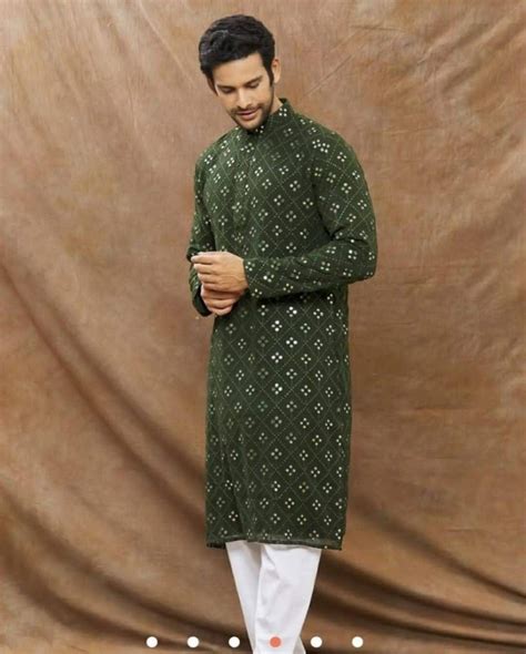 Pure Cotton Chicken Kurta Mens Green Colour Chicken Kurta Etsy